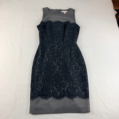 Banana Republic Womens 4 Grey Black Floral Lace Overlay Sheath Dress Sleeveless