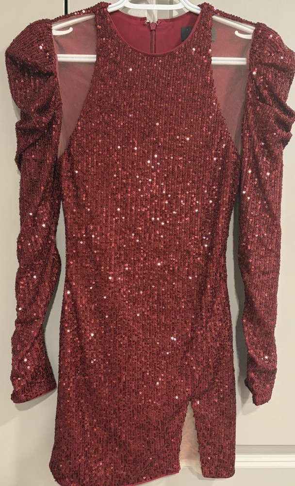 Michael Costello X Revolve Dark Red Sequin Mini Dress XS