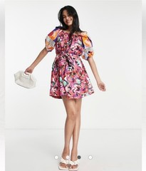 French Connection Isadora floral print puff-sleeve cotton mini dress NWT size S