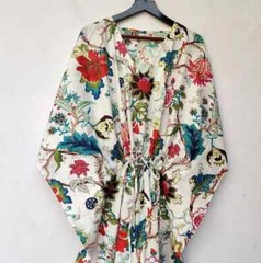 Indian Vintage 100% Cotton Long Beach Maxi Kaftan Dress One Size Caftan Kimono