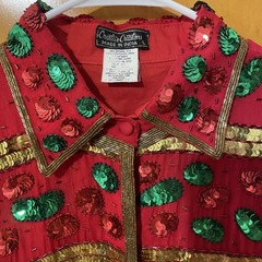 Creative Creations Christmas Sequin & Beaded Silk Shirt-Dress Jacket Lg Rare