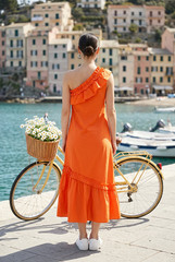 ADL Cengiz Abazoglu Orange Ruffle One Shoulder Cotton Dress Size S