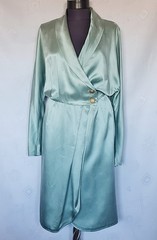 DRESS AUTHENTIC MICHAEL STURM SOLID AQUA BLUE SATIN SILK WOMENS US 14 EU 42