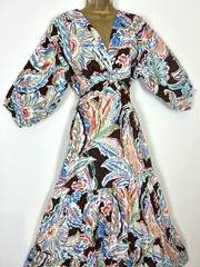 ZARA MULTICOLOUR FLORAL PRINT CUT-OUT FLOUNCED PUFF SLEEVES POPLIN DRESS #T72