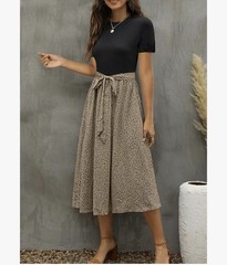 NWT Zattcas Leopard Print Midi Dress Tie Waist XL
