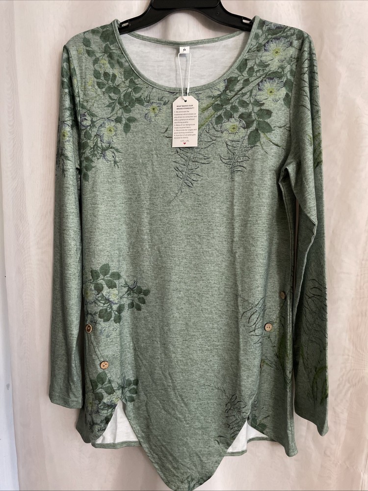 NWT Made With love Medium Light Weight Long Tunic T-shirt Dress Shirt Green