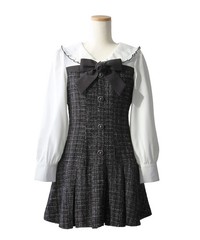 Round Collar Blouse Docking Tweed Dress With Large Size Jirai New