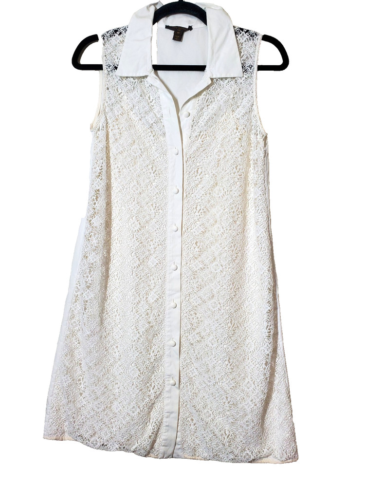 LOUIS VUITTON Womens 36 White Shirt Dress AUTHENTICITY CERTIFICATE Lace Monogram