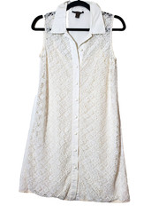 LOUIS VUITTON Womens 36 White Shirt Dress AUTHENTICITY CERTIFICATE Lace Monogram