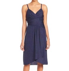 DIANE VON FURSTENBERG Saige Spaghetti Strap Silk Faux Wrap Dress Midnight Sz 8