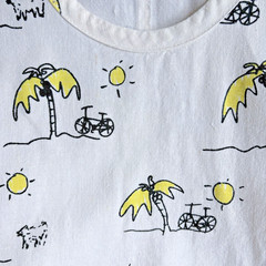VTG Hemp Cotton Sleeveless Shift Dress Cream Novelty Print Bike Palm Tree USA M