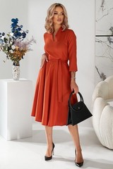 Terracotta dress with belt and full skirt Size 2, 4, 6, 8 US Fashionable NEW