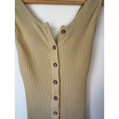 The Line By K Ribbed Button Down Bodycon Dress Stretch Cotton Beige Women Size S
