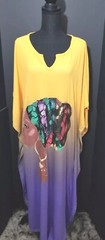 Kaftan, Ladies&rsquo;, Yellow and Purple, African Lady, Elegant Emily. Plus Size.