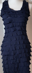 Max Studio Navy Solid Ruffle Layered Bodycon Dress Scoop Neck Knee S