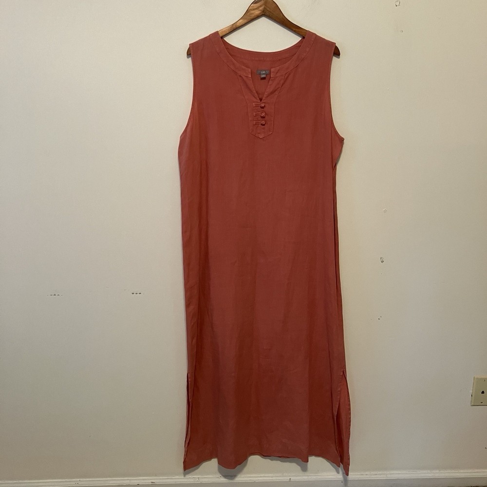J Jill XL Sleeveless Linen Tank Maxi Dress Coral Chinese Knot Laganlook Coastal