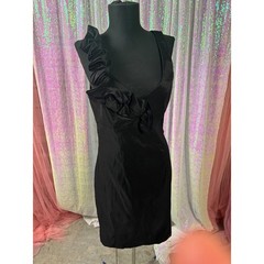 JFW Just For Wraps Black Ruffle Cocktail Dress Sheath V-Neck NW940M0371 Size 12