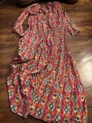 Vibrant Emamo made in Italy embellished Pink Ikat Print Maxi Dress