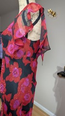 90s 100% Silk Long Bias Cut Beaded Floral Dress UK 12 (US 8 )