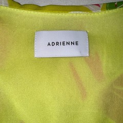 Adrienne Celine Caftan Maxi Dress Lime Green Pink Tropical Leaf Print V-Neck S/M