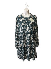 New Knox Rose size M Dress Green Tan Floral Boho Tiered Peasant Loose NWT G25