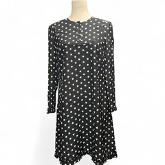 J.Crew Collections Black Silk Star Print Long Sleeve Ruffled Hem Celestial Dress