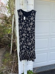NWT Talbots Pretty Black Cream Floral Lined Sleeveless Midi Dress Ruffle Hem 18W