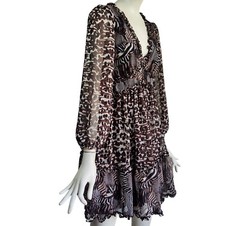 BETSEY JOHNSON All Over Animal Zebra Print Chiffon Flounce Hem Babydoll Dress 8