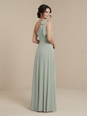 After Six by Dessy Draped 1-Shoulder Maxi Dress w/Scarf Bow, Willow Green Size 2