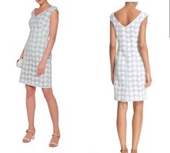 Tory Burch White Brooklyn Lace Over Seafoam Sheath Dress Floral Embroidered 10