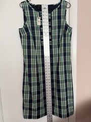 Talbots NWT Plaid Sleeveless Sheath Dress Ruffle Front Size 8 Cotton $109