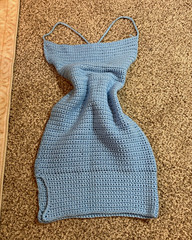 Women’s Blue Solid Handmade Crochet Strappy Tie-Back Mini Dress One Size