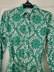 Shein Random Allover Print Lantern Sleeve Belted Shirt Dress Size M