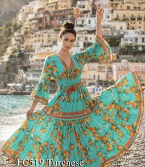 Antica Sartoria 2026 Aqua Orange 🍊 & Flowers Long Dress NWT O/S