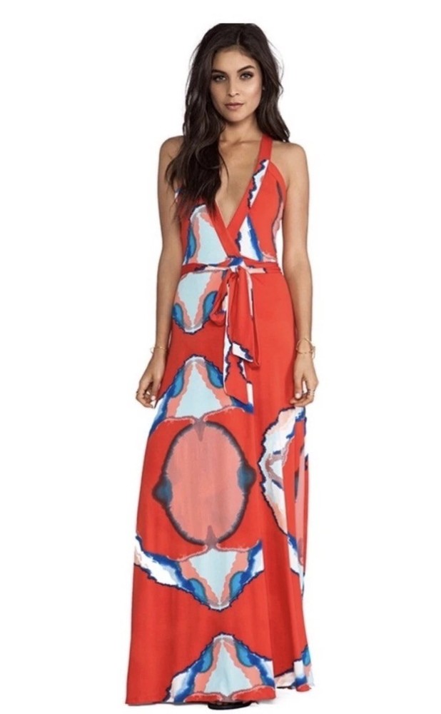 Karina Grimaldi Revolve Medium Maxi Wrap Dress Red White Blue Coral Moon