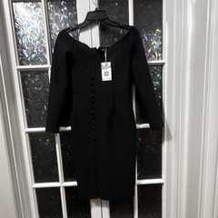 Bella Barnett Black Sweetheart Neck Long Sleeve Sheath Knee Length Dress