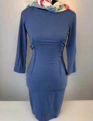 Fendi Blue Wool Blend Sheath Dress IT 36 US 2 4 Made in Italy Tailored Keyhole B