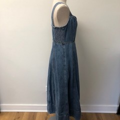 Gap Denim Midi Dress Womens Small Petite Blue Medium Wash Zip Front Fit N Flare