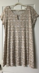 Espresso XL Beige Brown & White print Casual Cap Sleeve Dress Keyhole Neck