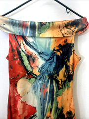 Abstract Watercolor Cowl Neck Midi Dress Women Small Multicolor Stretch
