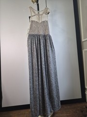 Kimchi Blue Lace Racerback Maxi Dress Side Slit Gray Beige Round Neck S