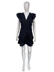 Isabel Marant Etoile Women&rsquo;s Audrey Linen Black Ruffled Short Mini Dress S 36