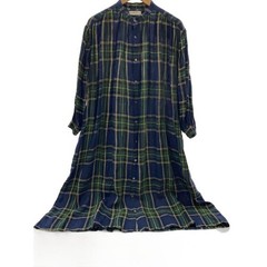 ICHI Antiquites Green Tartan Check Linen Gauze Gathered Dress Women M 120cm