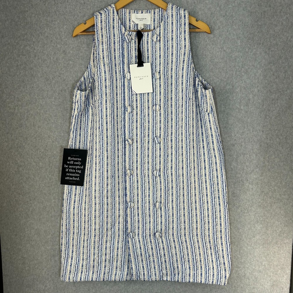 Pomander Place Tuckernuck Bianca Mini Dress Blue Tweed Sleeveless Size Large NWT