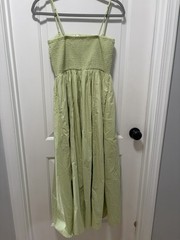American Eagle NWT size Medium Light Green Ruched Cotton Poplin Midi Dress