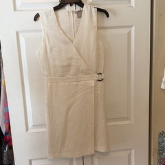 H&M White Solid V-Neck Sleeveless Wrap Midi Dress Buckle Zip Women&rsquo;s XS