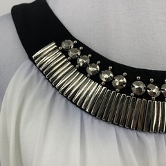 AA Studio Pencil Dress Womens 12 Black Silver Cleopatra Egyptian Collar Back Zip
