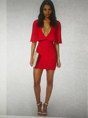 * Missguided Red Plunging V Cape Bodycon Dress Polyester /Elastine US 4