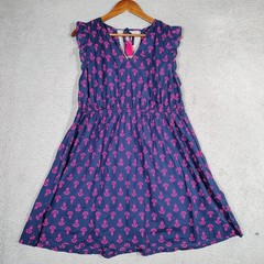 J.Crew Beach Dress Women&rsquo;s Large Antique Navy Soft Fuchs Tie-Back Flutter Sleeve