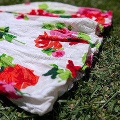 Snap Textured Red Rose Floral Bubble Hem Sweetheart Dress Smocked Womens M L 13